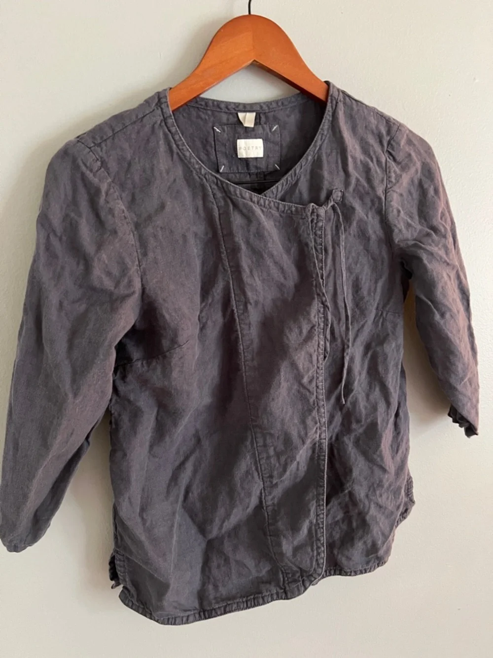 Poetry Women’s Charcoal Gray Lightweight 100% Linen Cross Top Size 4